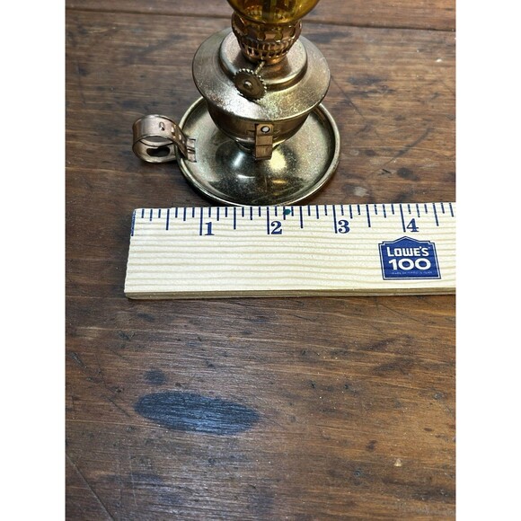 Vintage Miniature Oil Lamp Copper & Amber Glass W/Finger Holds Tilts Decorative - Picture 8 of 9